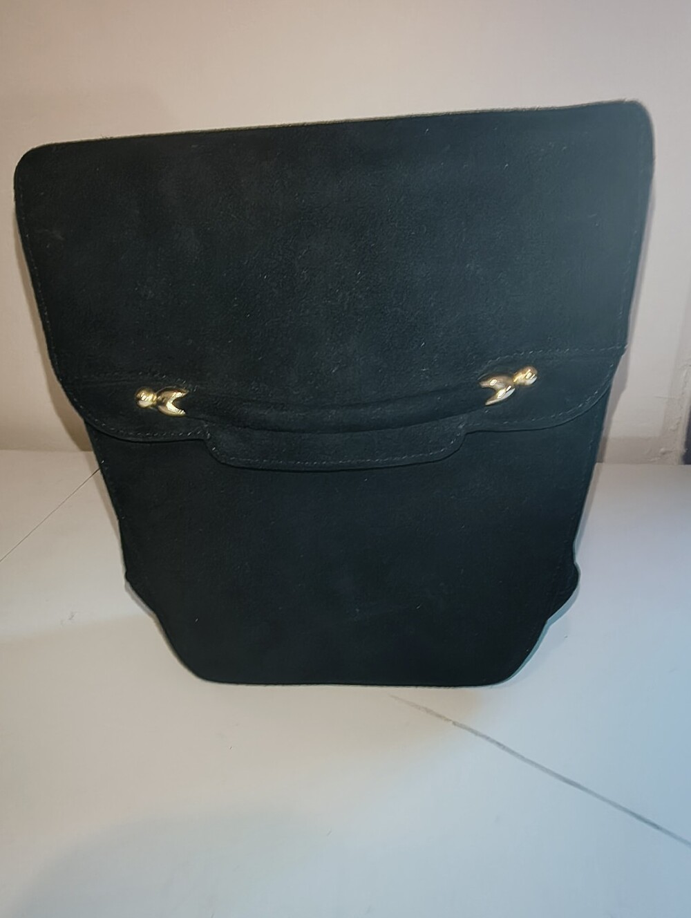 Bruno Magli Black Suede Clutch with Gold Accent